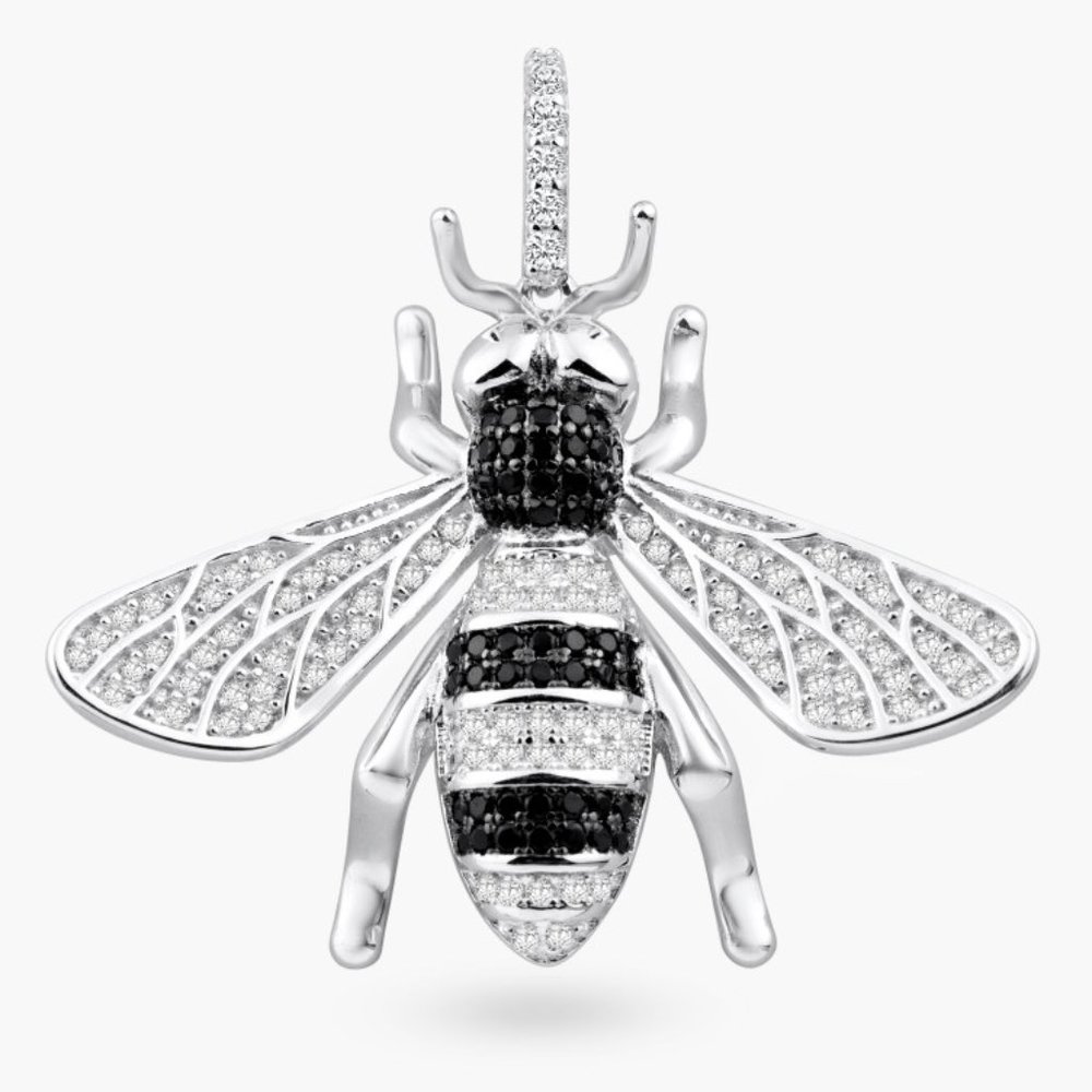 Sterling Silver 925 Rhodium Plated Hornet CZ Pendant